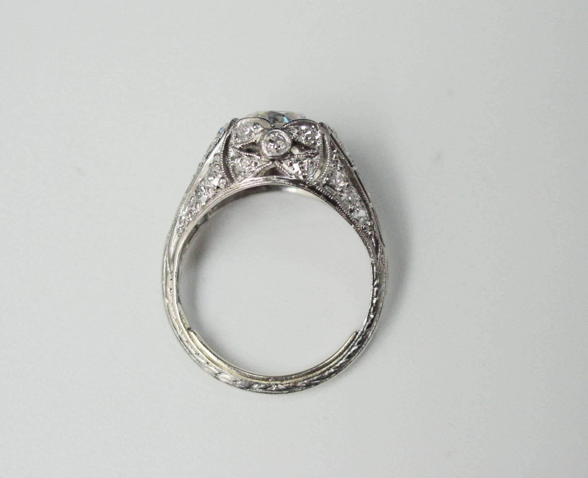 Art Deco Diamond Platinum Engagement Ring In Excellent Condition For Sale In Beverly Hills, CA