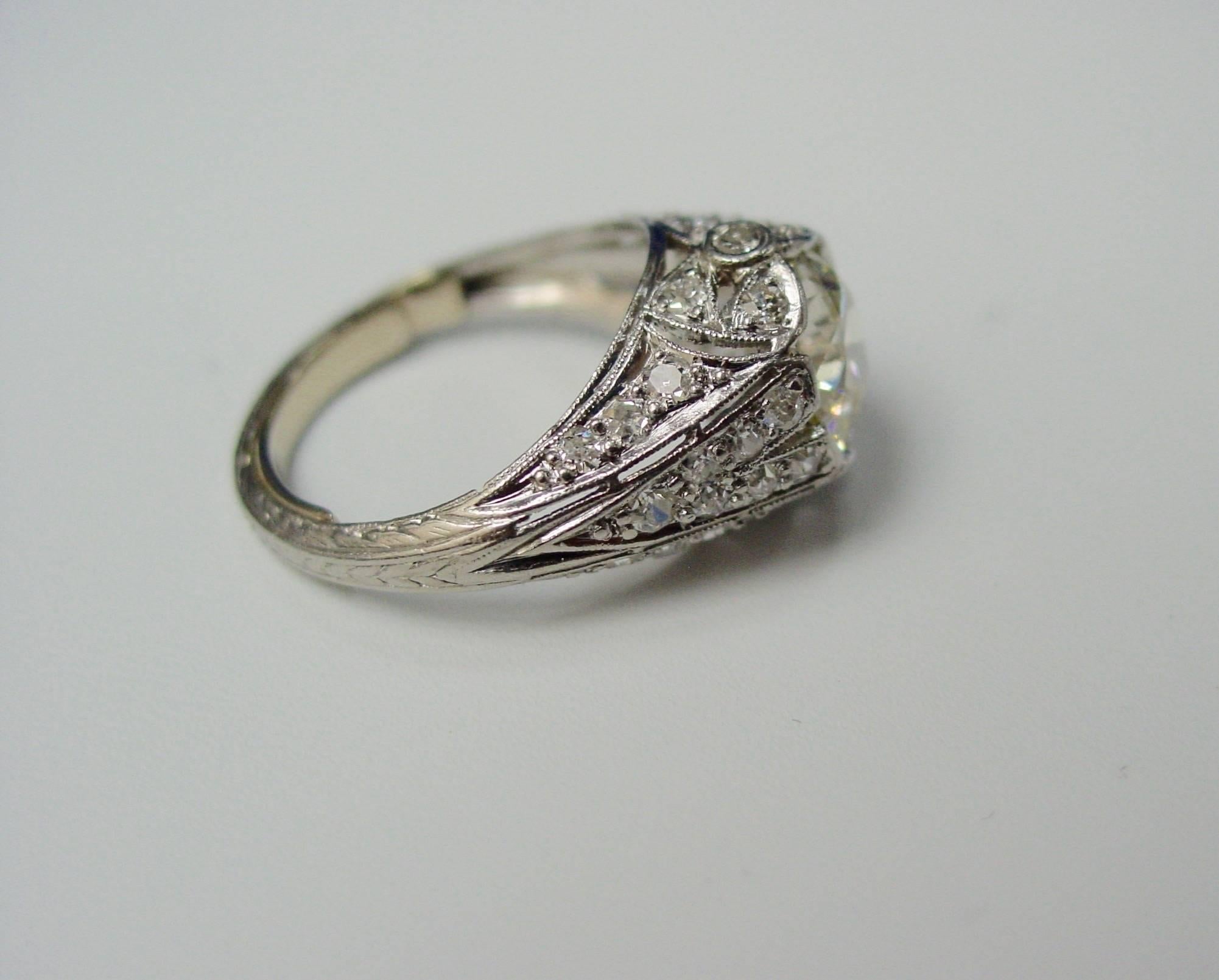 Women's Art Deco Diamond Platinum Engagement Ring For Sale