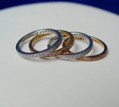 Set of Rose Gold Platinum Pink and White Diamond Band Rings