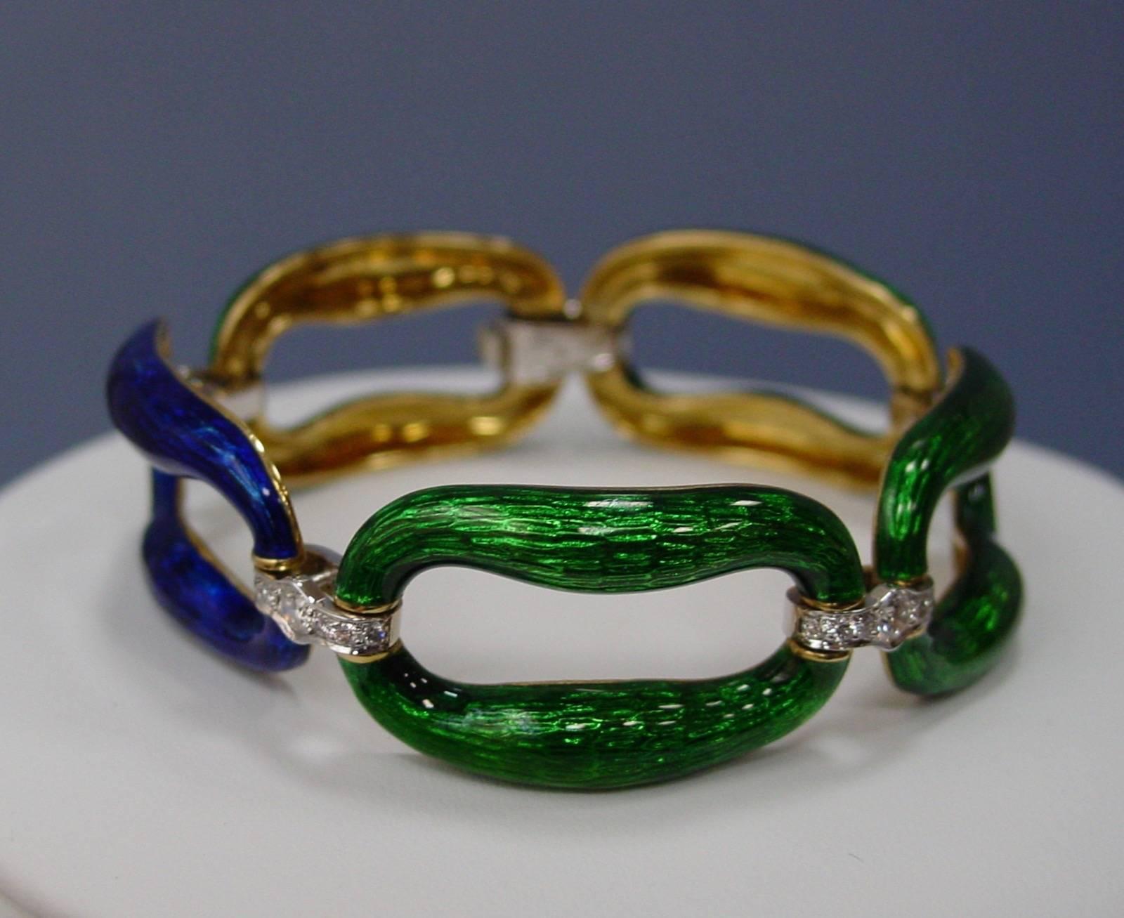 Carvin French Enamel and Diamond Bracelet In Excellent Condition For Sale In Beverly Hills, CA