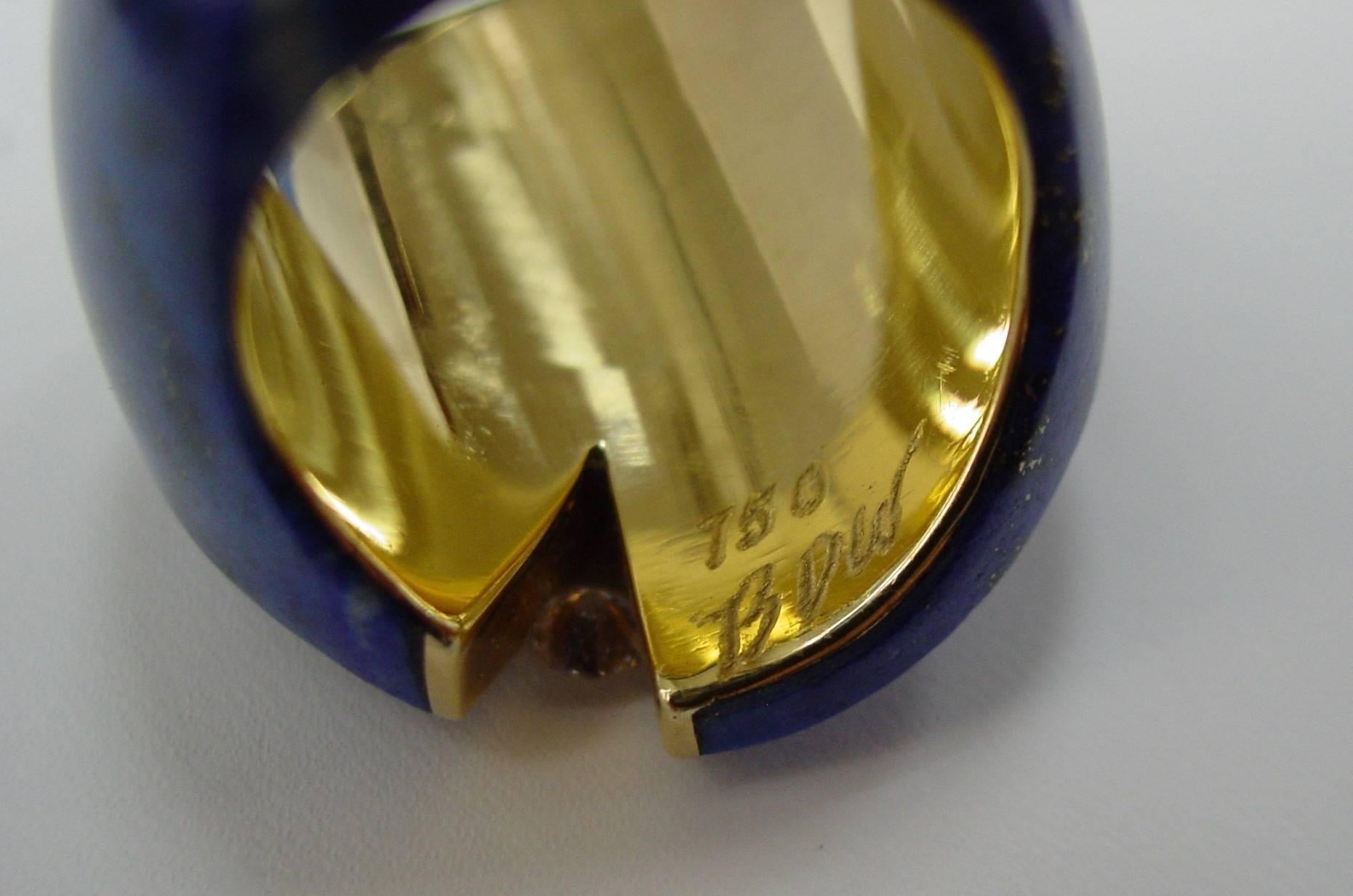 Women's Lapis Lazuli, Diamond and 18 Karat Yellow Gold Hololith Ring For Sale