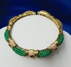 18 Karat Yellow Gold Emerald Bead, Ruby and Diamond Choker