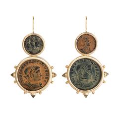 Dubini Constantine Ancient Bronze Coin Citrine Gold Earrings 10