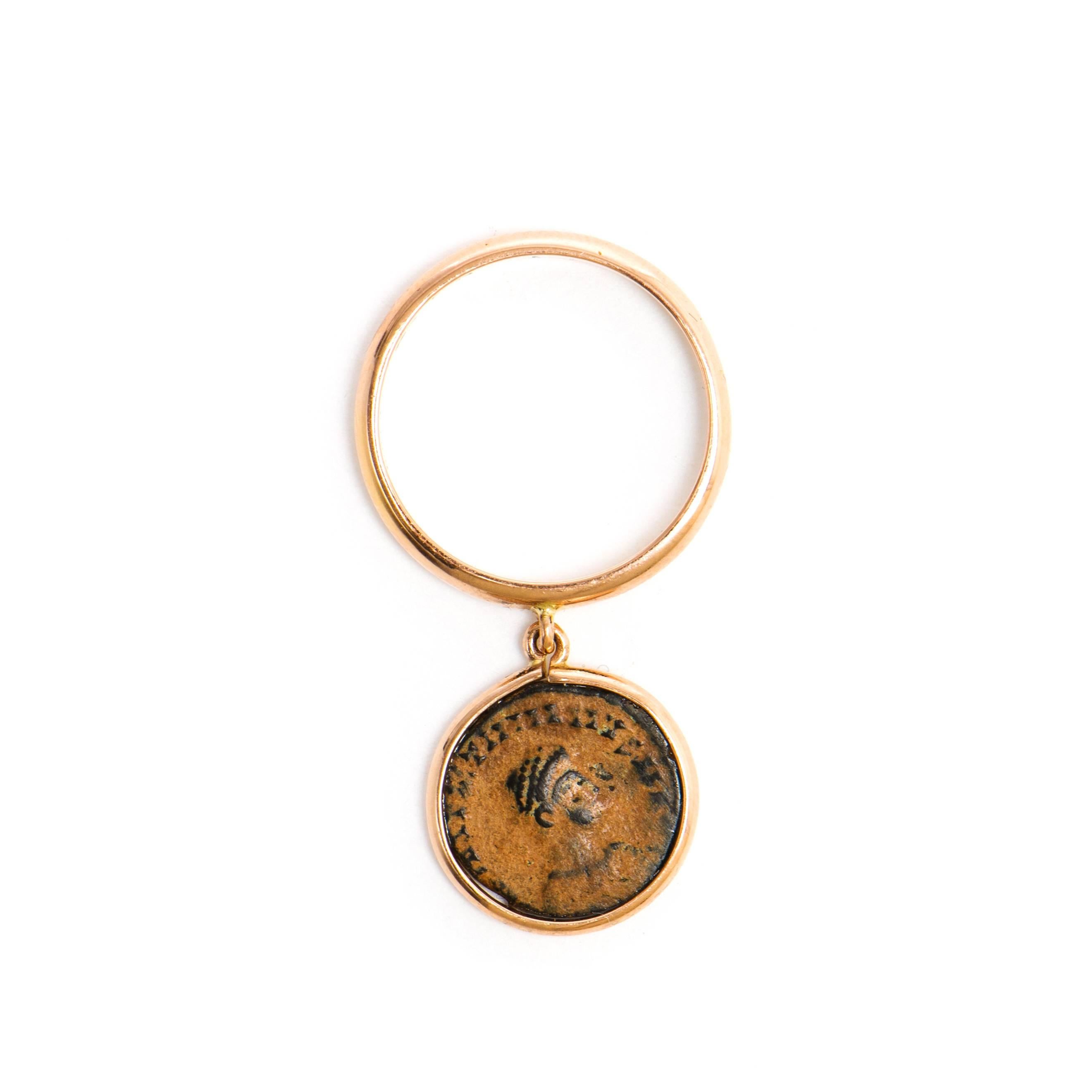 Classical Roman Dubini Emperor Flip Ancient Bronze Coin Rose Gold Ring