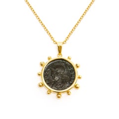 Dubini Capitoline-Wolf Ancient Bronze Coin 18 Karat Yellow Gold Necklace