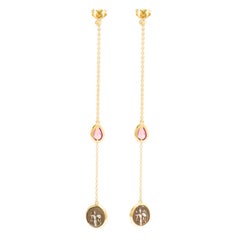 Dubini Alexander the Great Silver Coin 18 Karat Yellow Gold Rhodolite Earrings