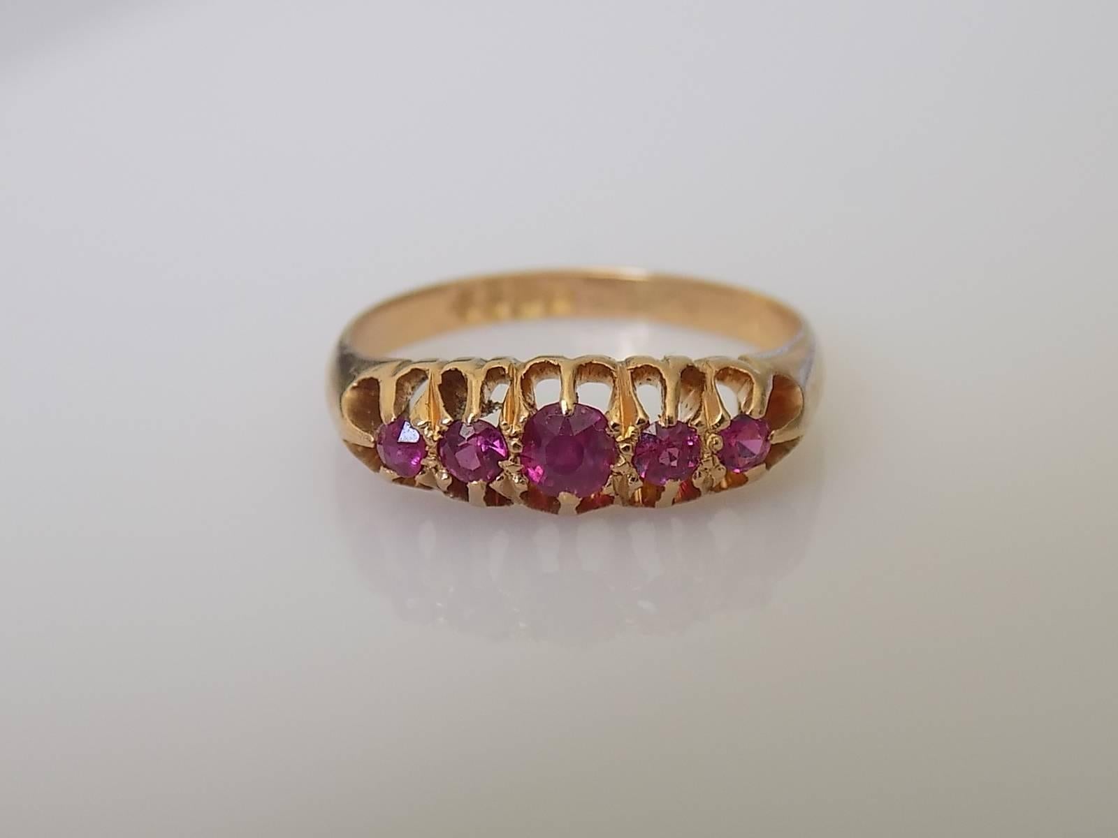 Victorian Gold Five Ruby Ring In Excellent Condition In Boston, Lincolnshire