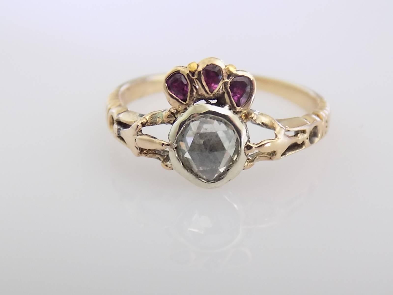 georgian era hearts flame engagement ring