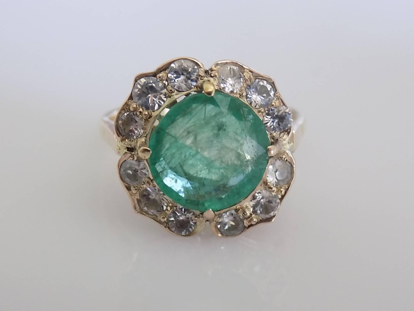 Victorian 3.00 Carat Emerald Gold Cluster Flower Ring 4