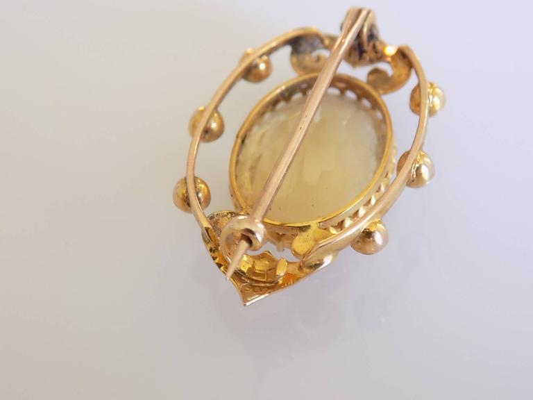 1900s Art Nouveau Citrine Pearl Gold Brooch For Sale at 1stDibs