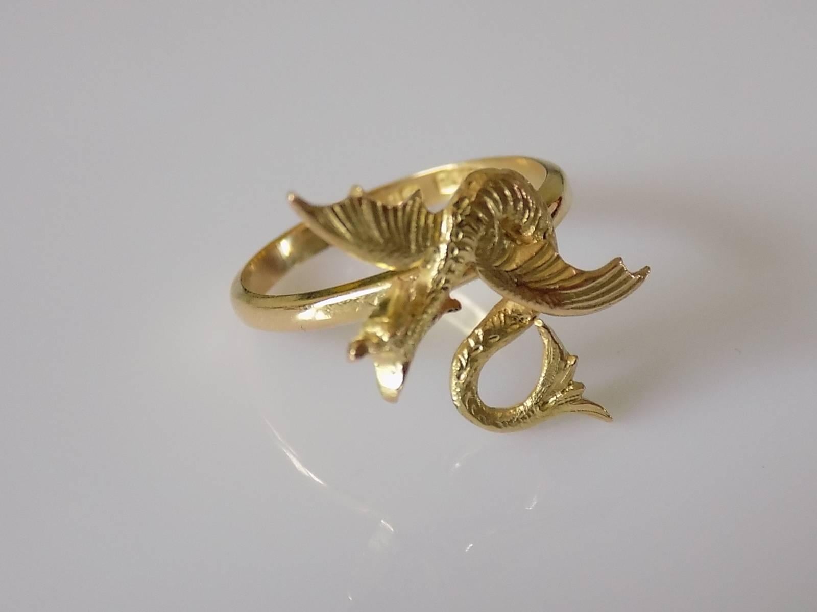 Art Nouveau Antique Gold Flying Dragon Ring
