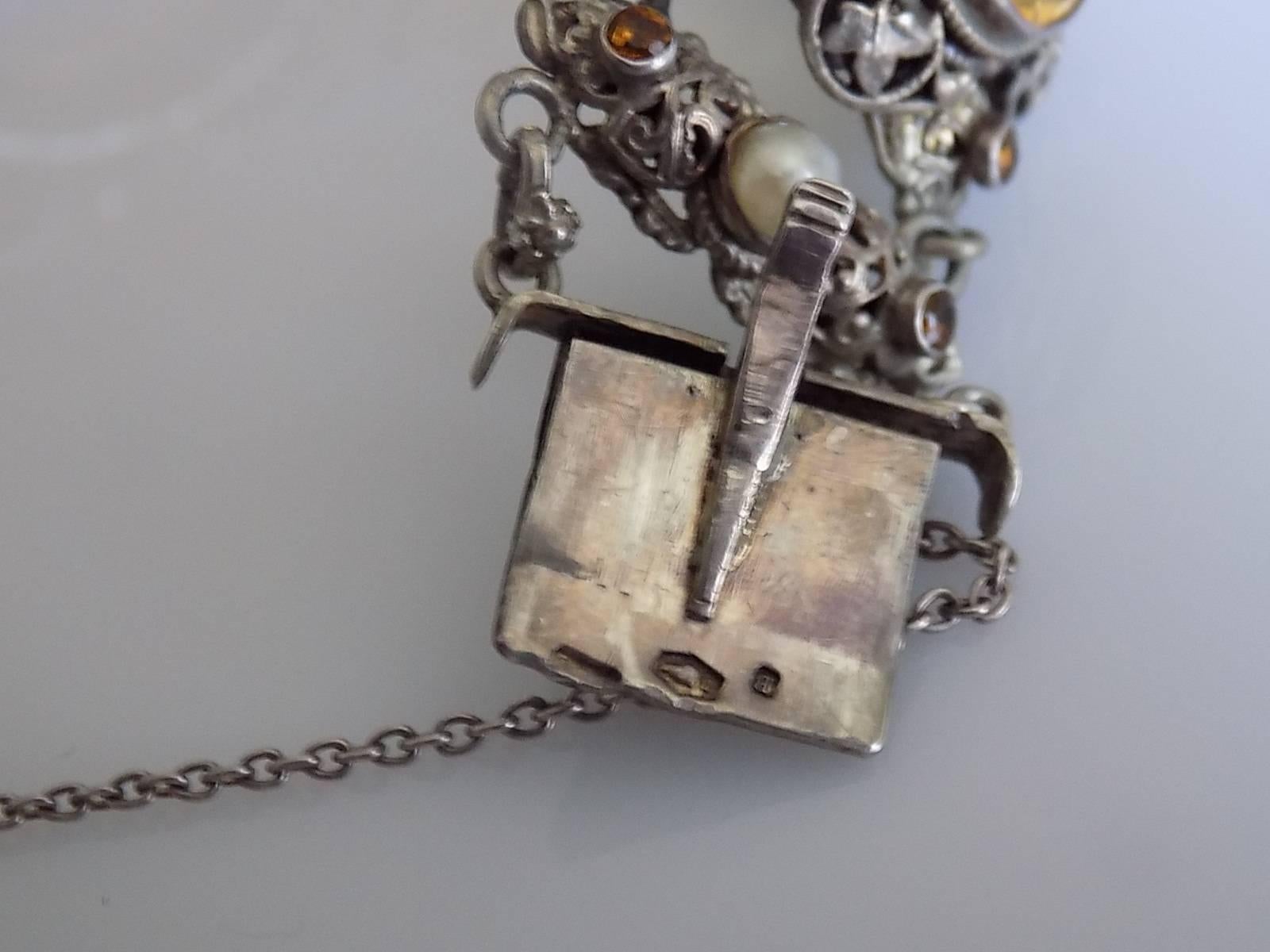 Antique Austro Hungarian Citrine Silver split Pearl Bracelet In Good Condition In Boston, Lincolnshire