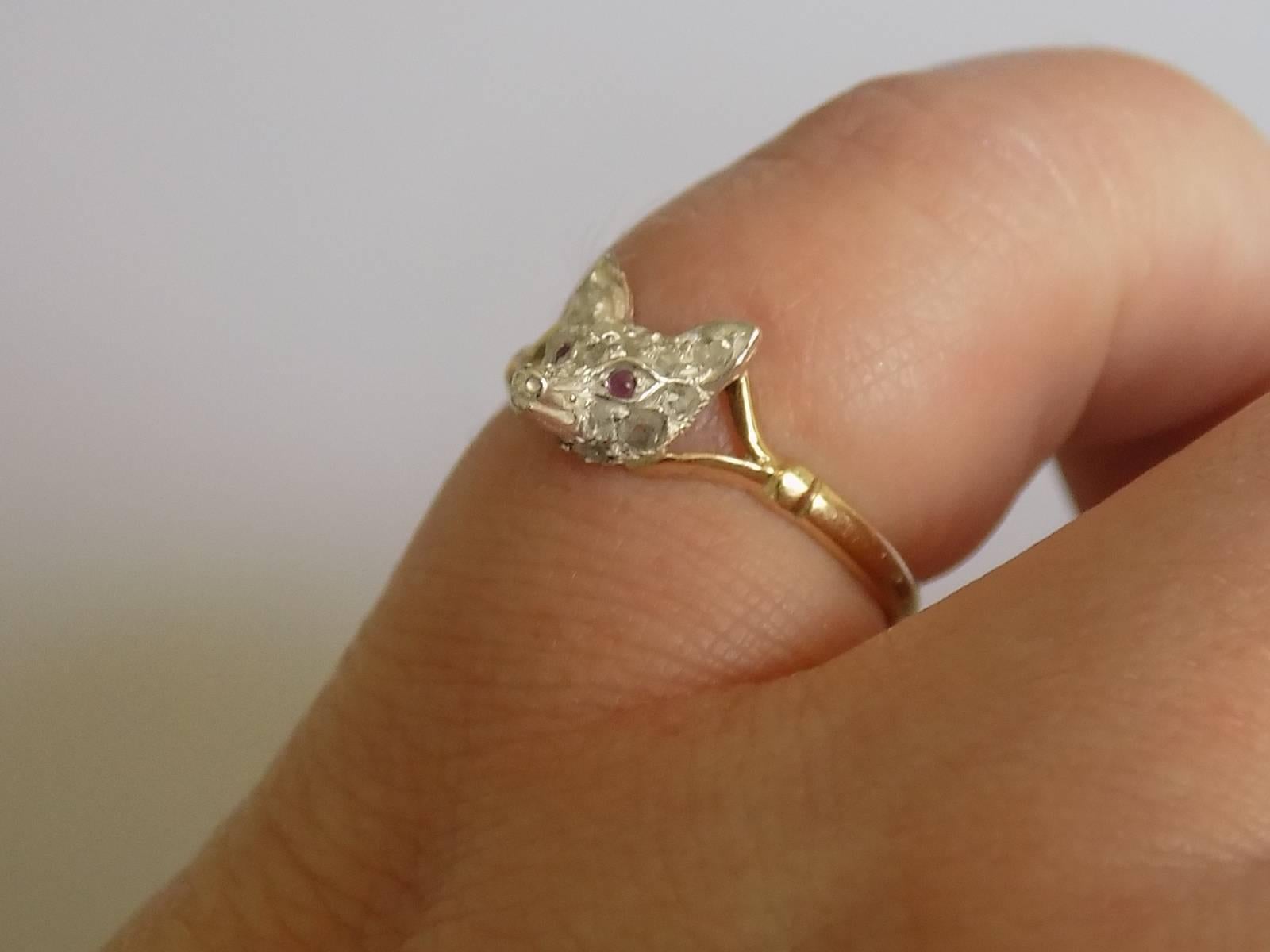 Victorian Diamond Fox head Gold ring 1