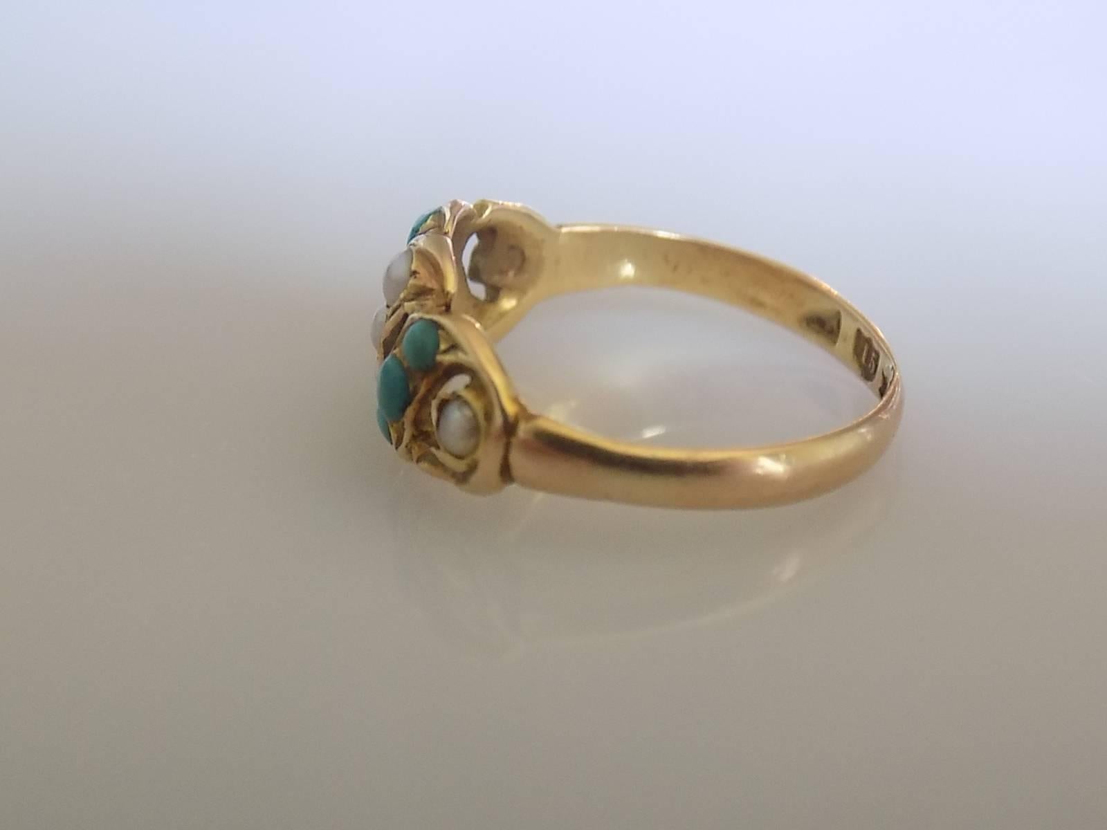 Women's Victorian Gold Turquoise Pearl ring