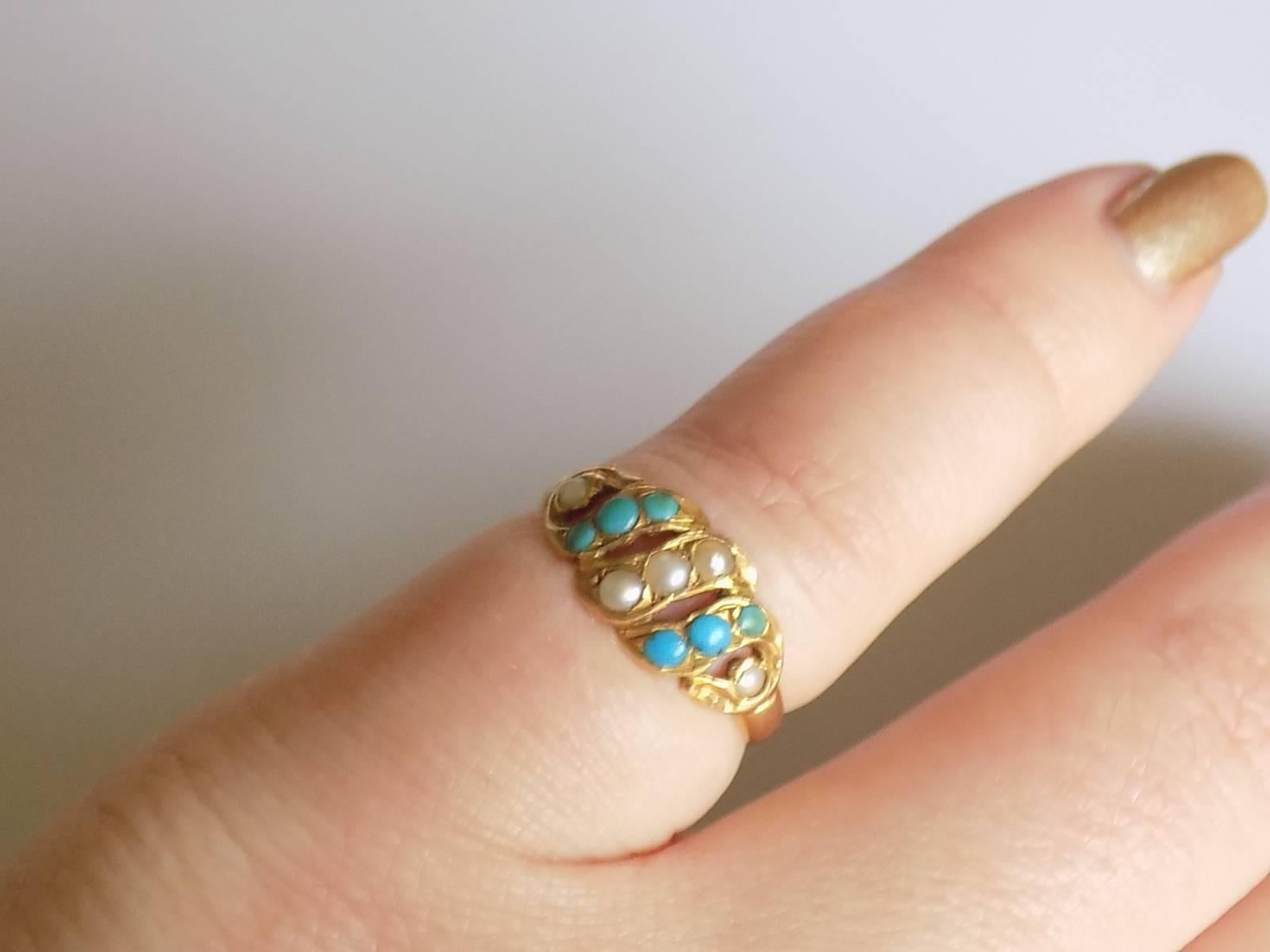 Victorian Gold Turquoise Pearl ring 2