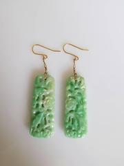 Art Deco Gold Carved Jadeite Jade pendant earrings
