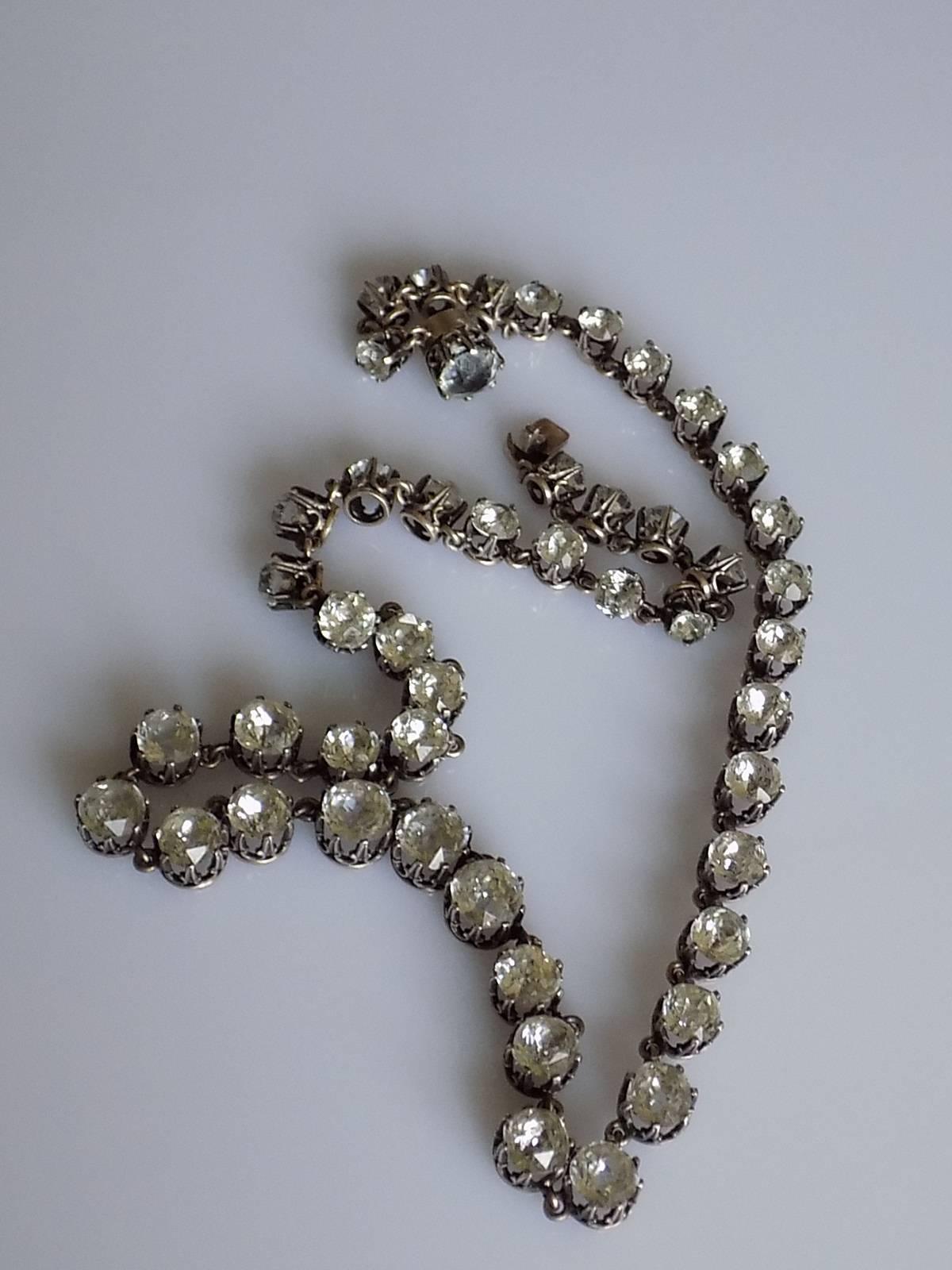 Antique Victorian French Diamond Paste Silver Riviere Necklace In Good Condition In Boston, Lincolnshire
