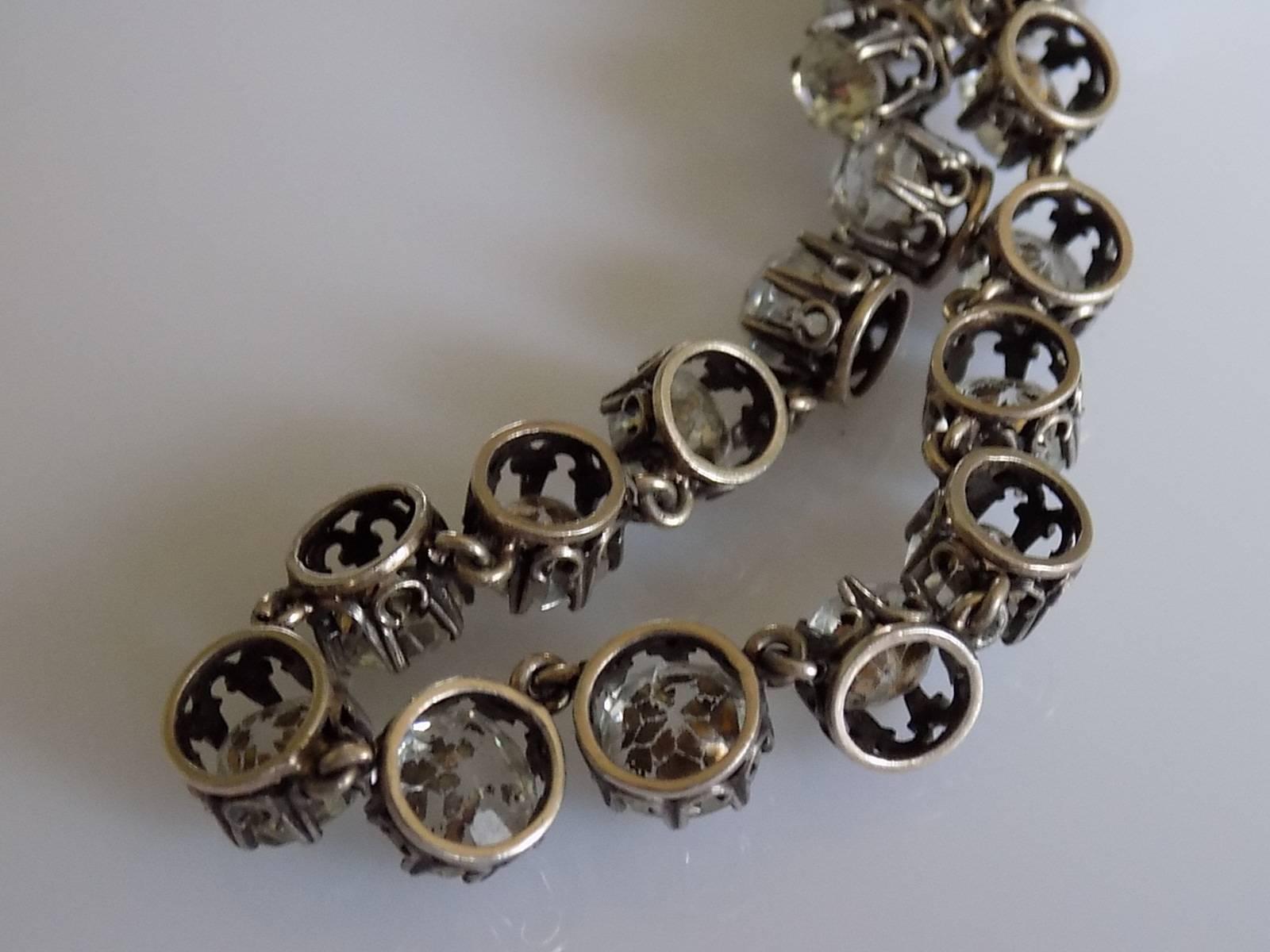 Women's Antique Victorian French Diamond Paste Silver Riviere Necklace