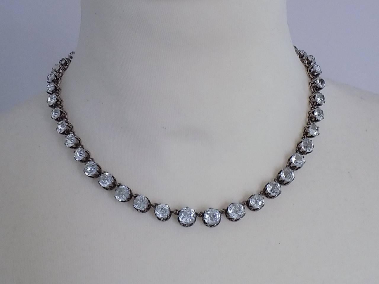 Antique Victorian French Diamond Paste Silver Riviere Necklace 2