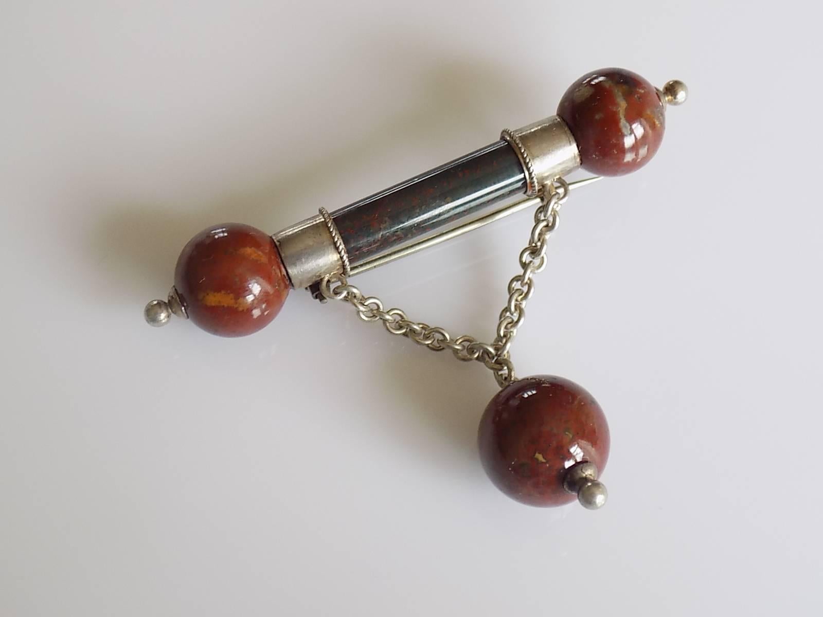 A Stunning Victorian c.1880 high polished Scottish Bloodstone agate and Bloody Agate brooch in solid Silver. 
The brooch attract by a large size, quality and striking modern look. 
Unique, rare pieces of jewellery and a beautiful complement to any