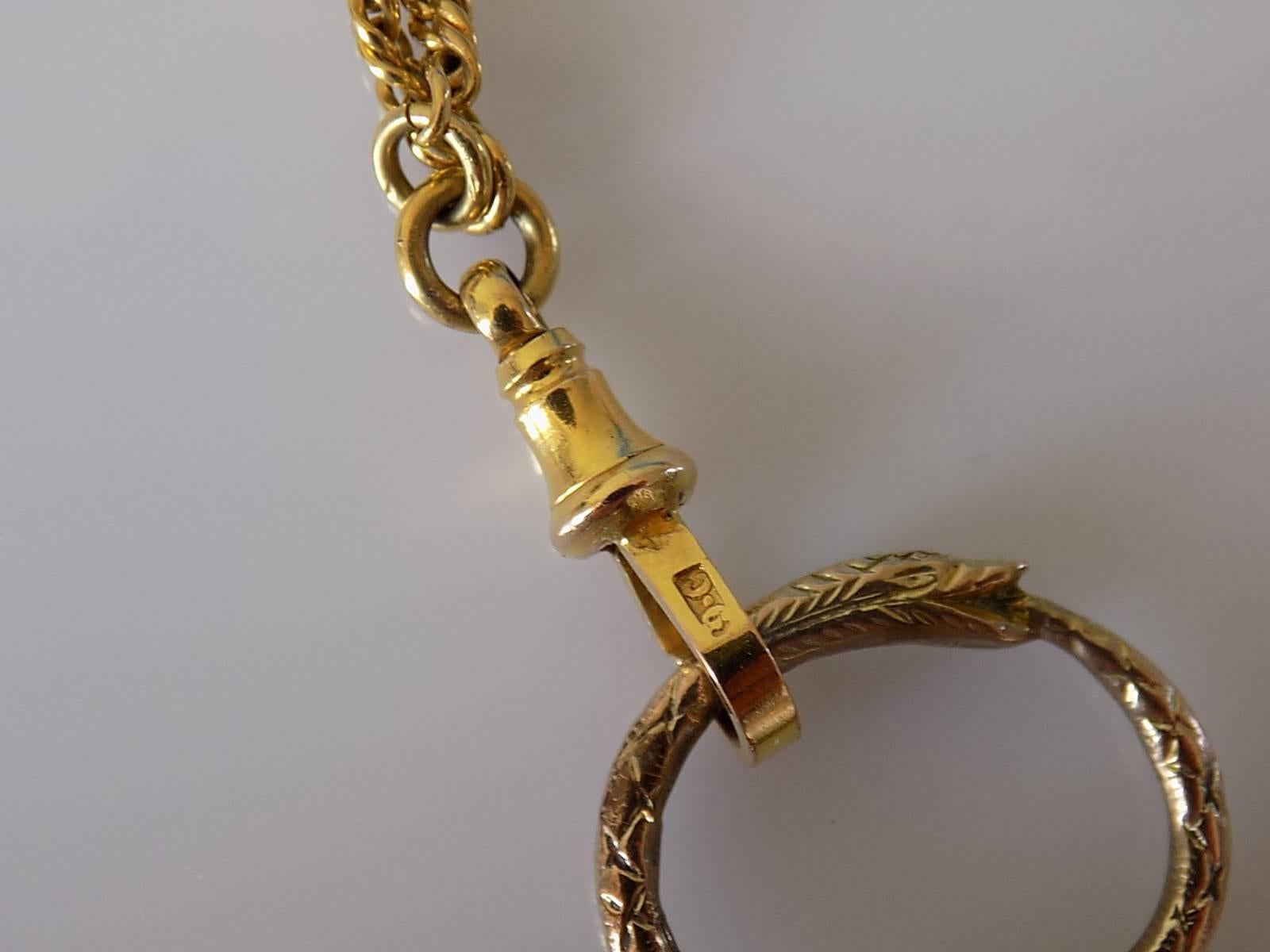 Georgian Ouroboros Snake Quizzing Glass on Gold Muff Chain In Good Condition In Boston, Lincolnshire