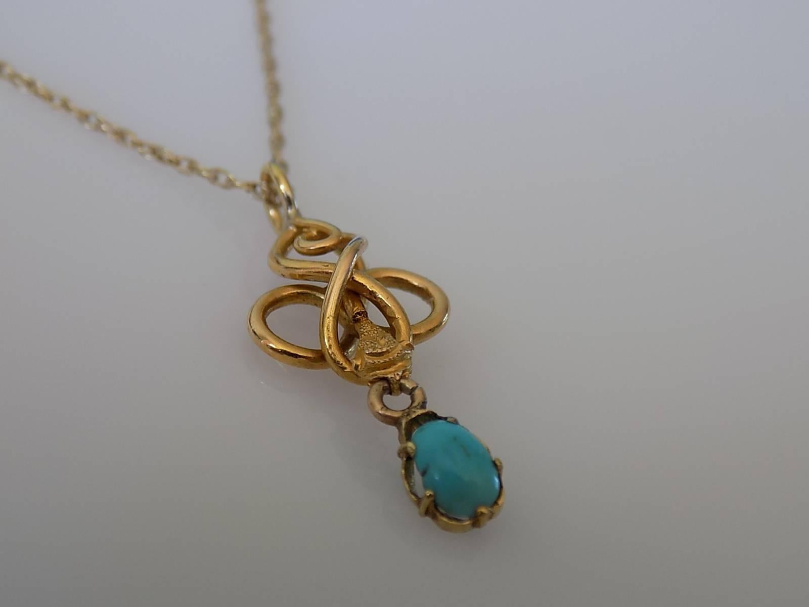 Victorian Gold Turquoise Snake Pendant Necklace In Excellent Condition In Boston, Lincolnshire