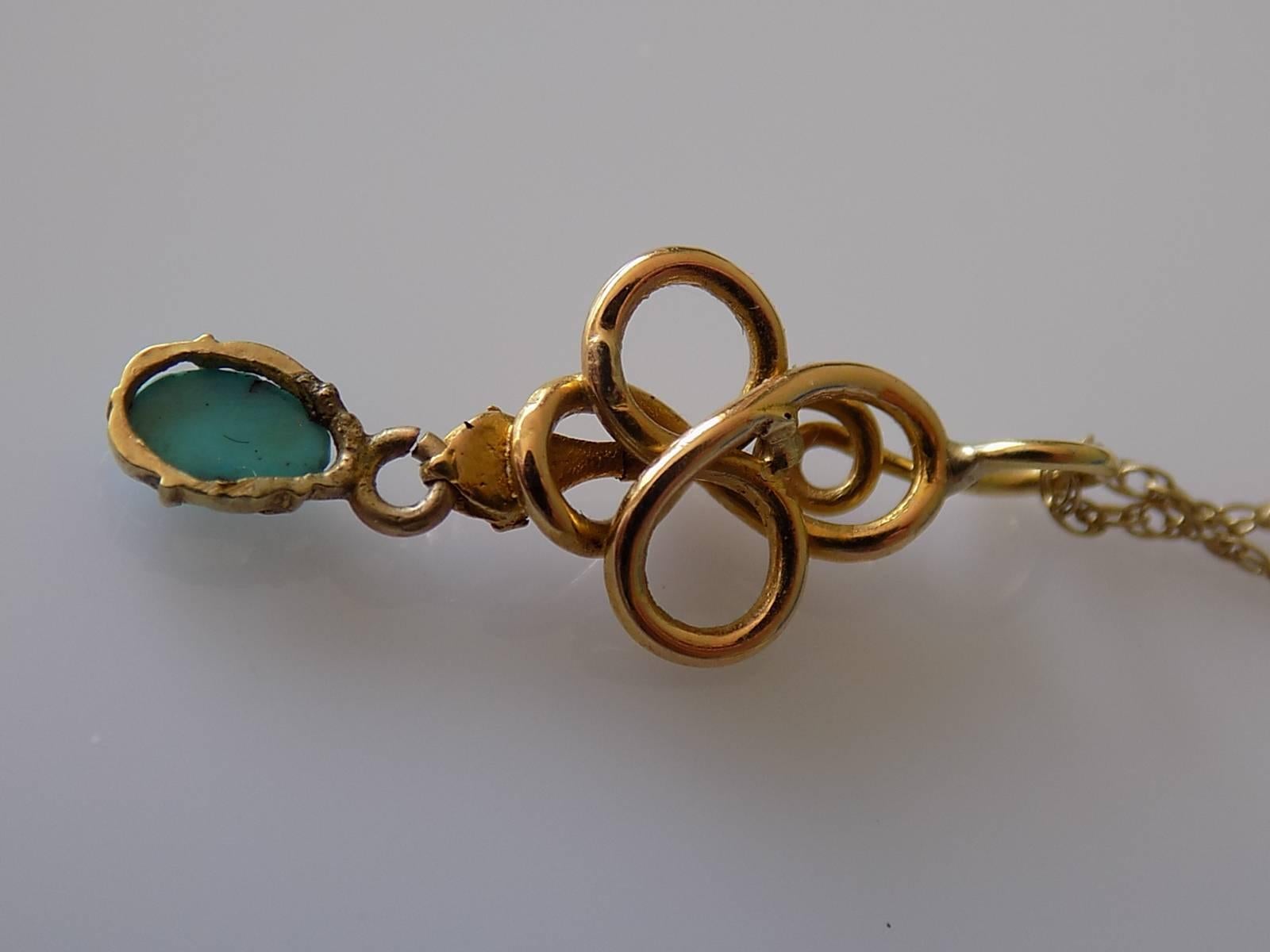 Victorian Gold Turquoise Snake Pendant Necklace 1