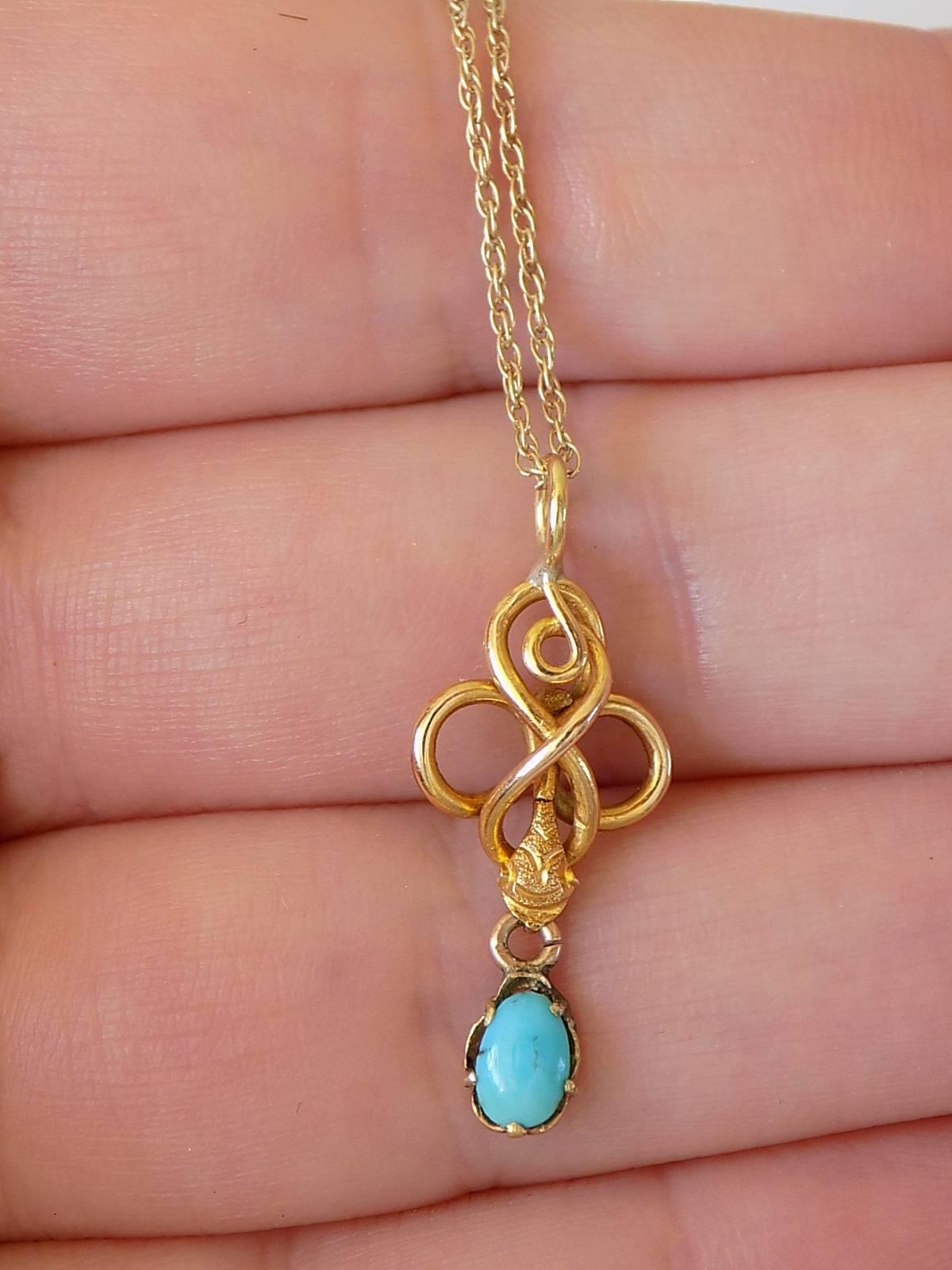Victorian Gold Turquoise Snake Pendant Necklace 2