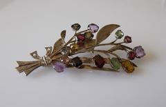 Retro Multi Gem Silver Bouquet brooch