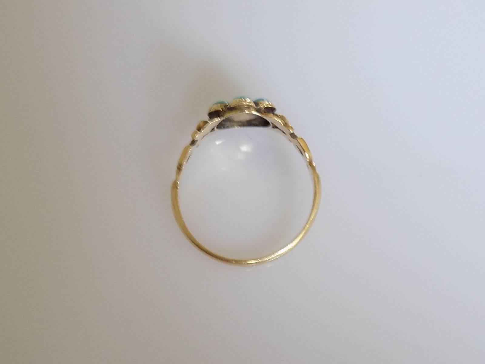 Women's Georgian Turquoise Diamond Gold Cluster Flower Ring