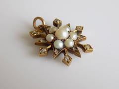 Edwardian Gold Diamond Natural Pearl Star Pendant