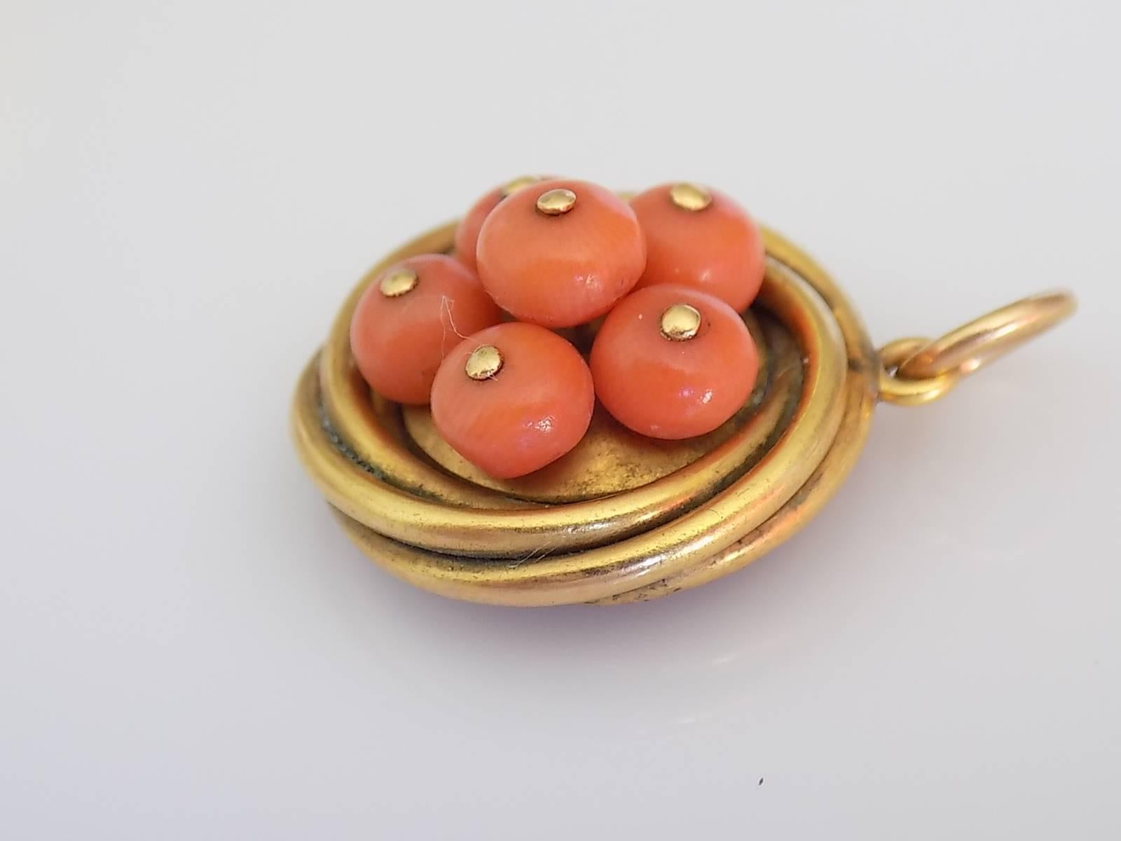 Women's 15K Victorian Gold Coral Hair Locket Pendant