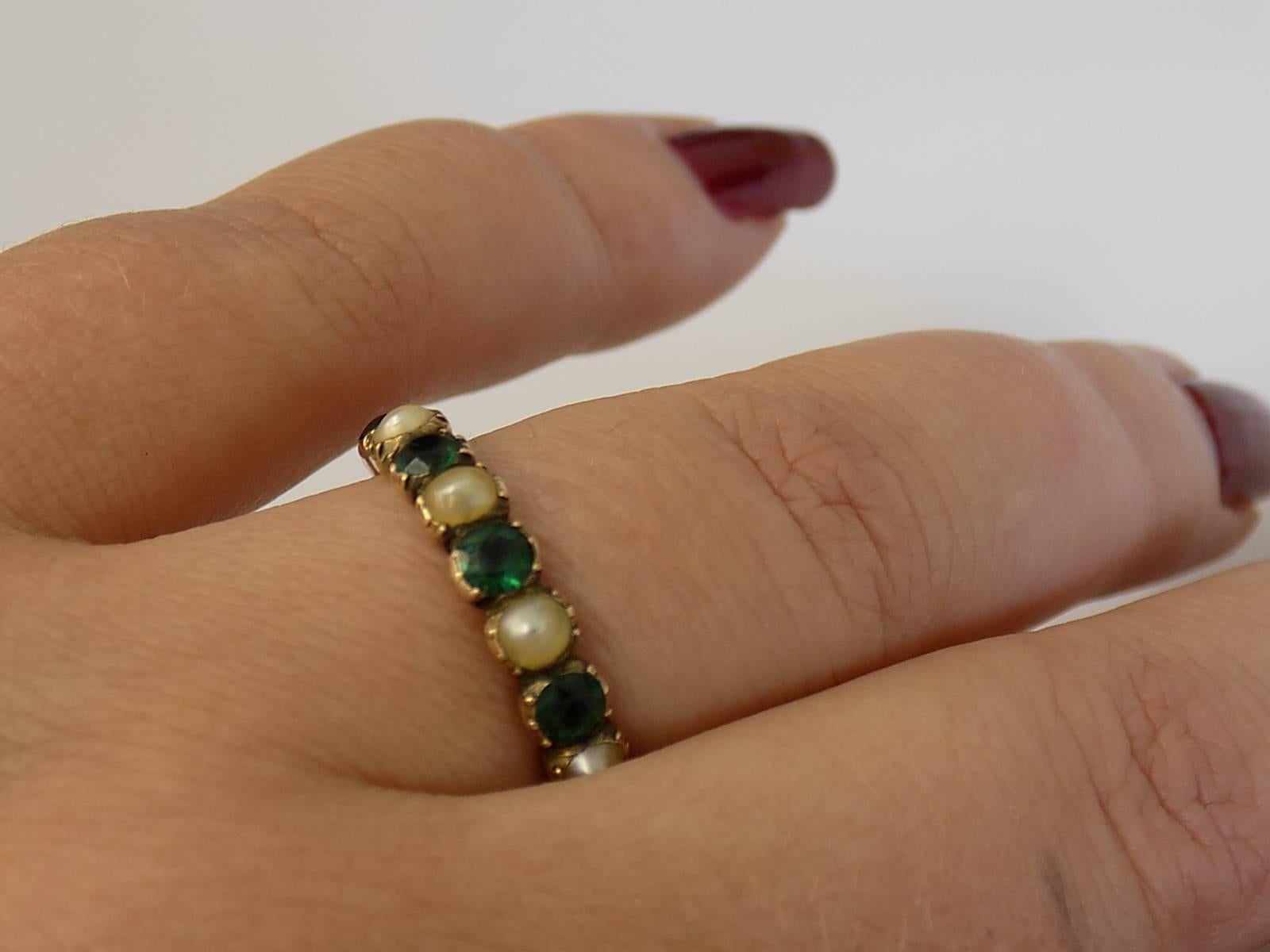 15K Georgian Gold Emerald Paste and Pearl Ring In Good Condition In Boston, Lincolnshire