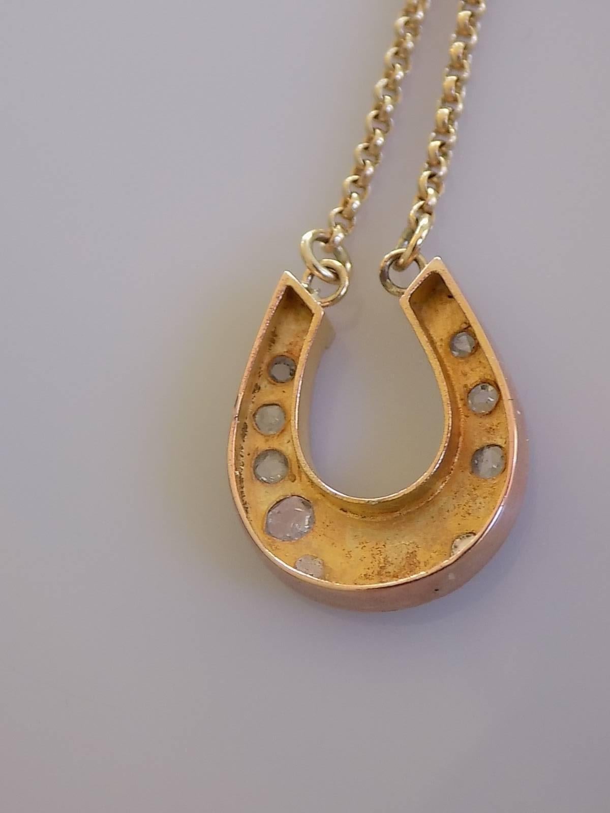 Victorian Gold Diamond Lucky Horseshoe Pendant Necklace 1