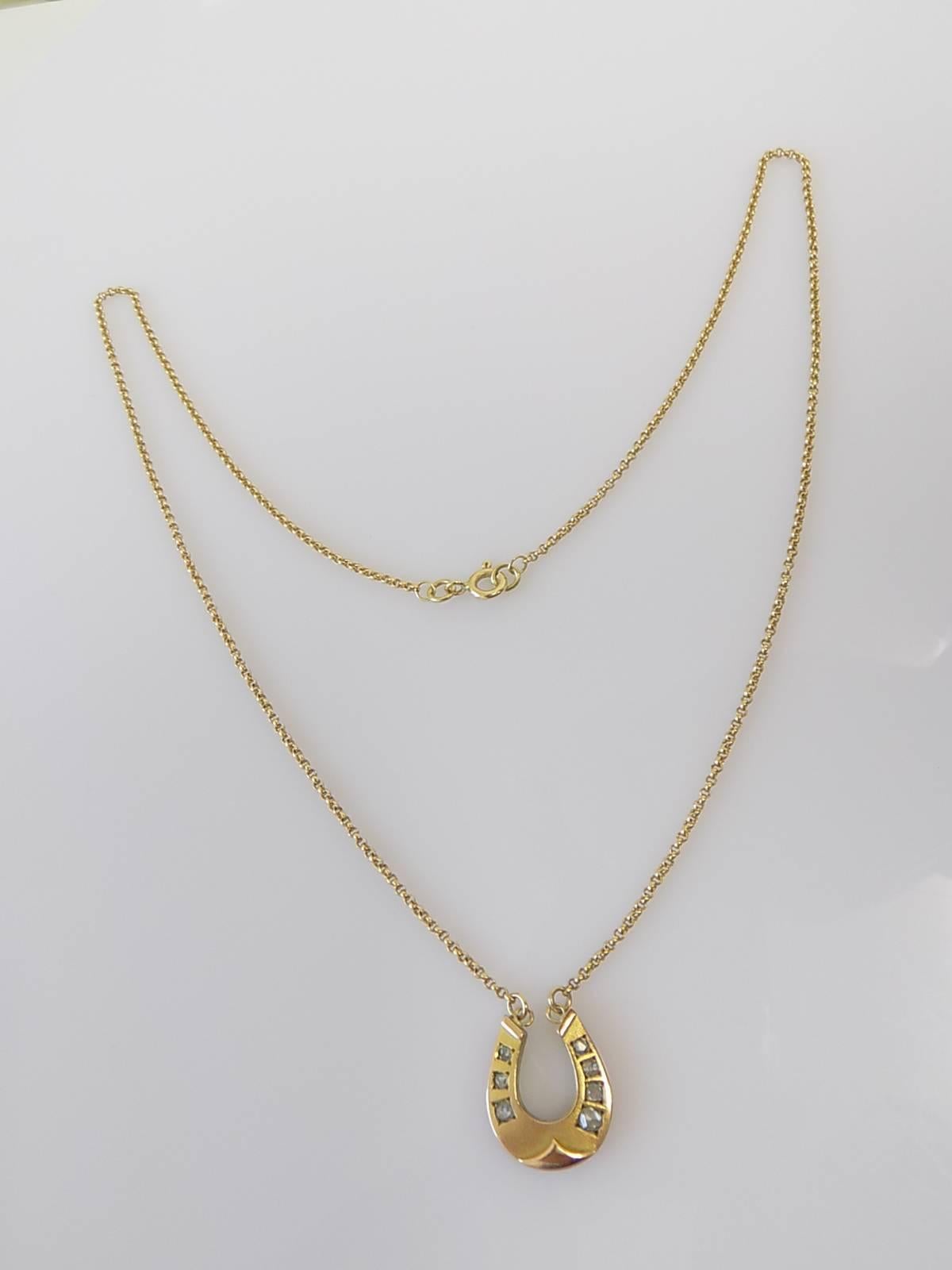 Women's Victorian Gold Diamond Lucky Horseshoe Pendant Necklace