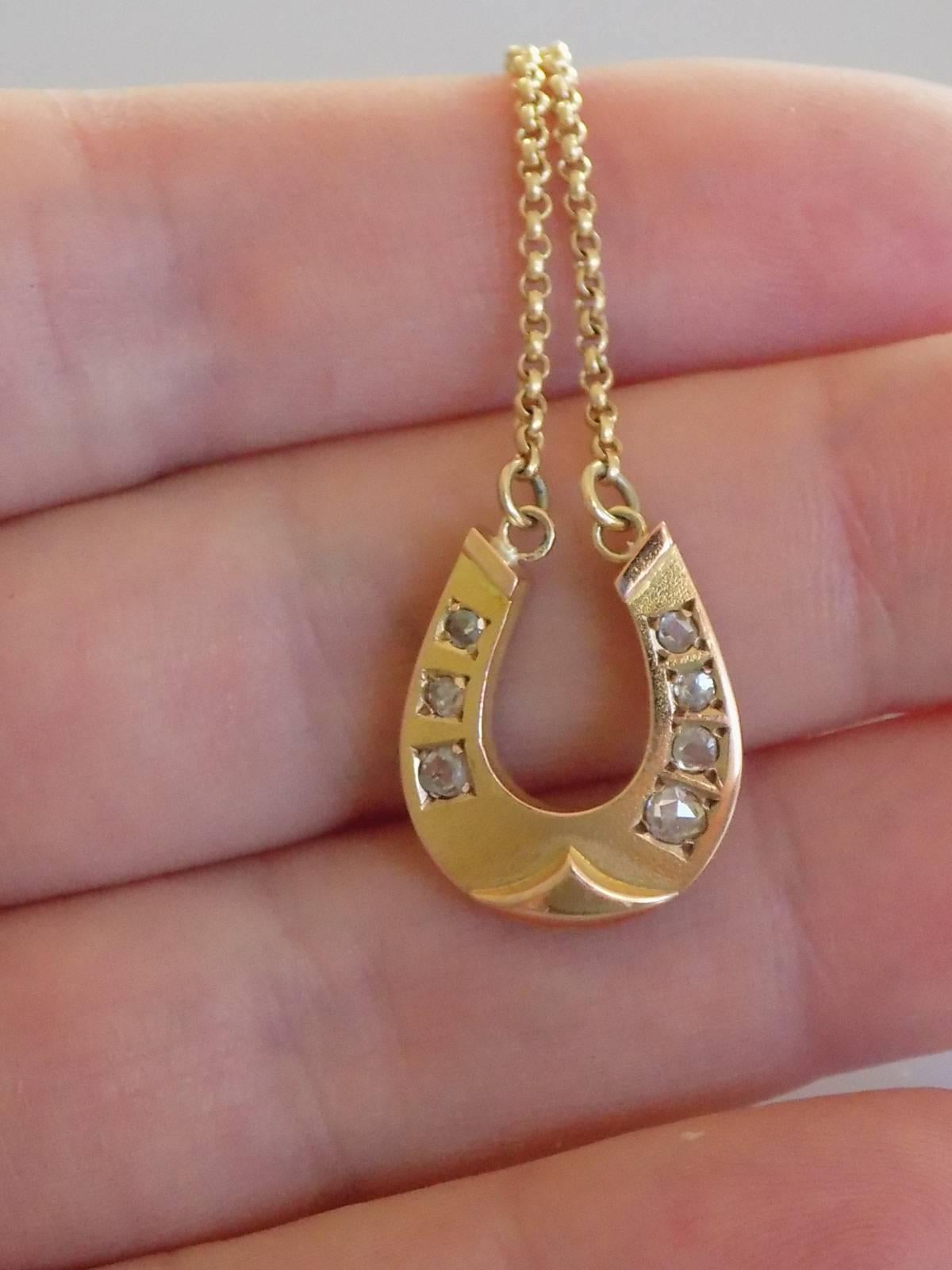 Victorian Gold Diamond Lucky Horseshoe Pendant Necklace 2