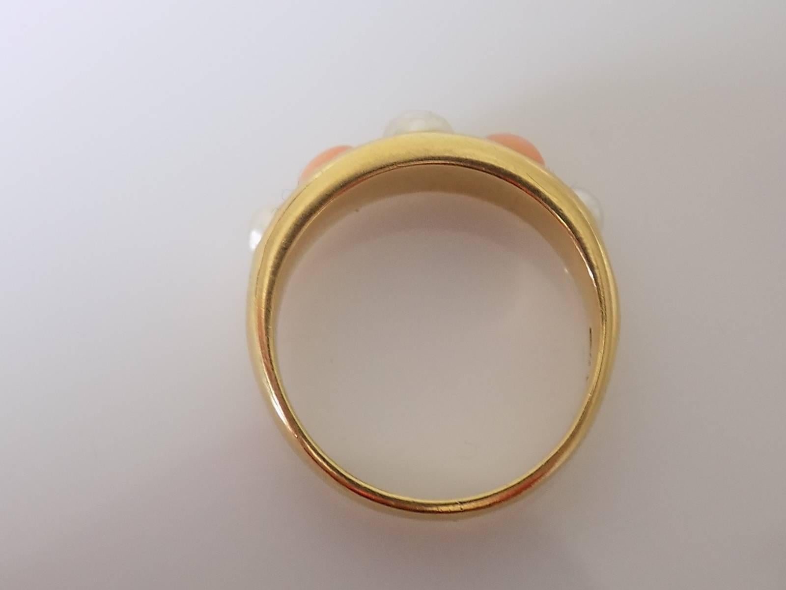 Women's 18K Coral Pearl Gold Band Ring 