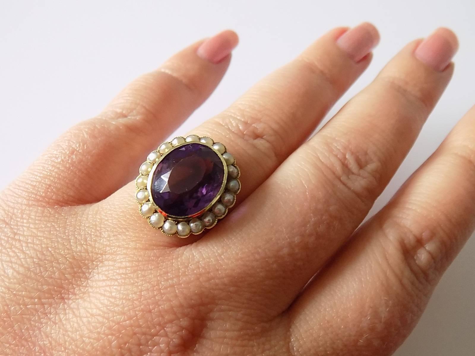 15K Amethyst Pearl Gold Cluster Ring 1