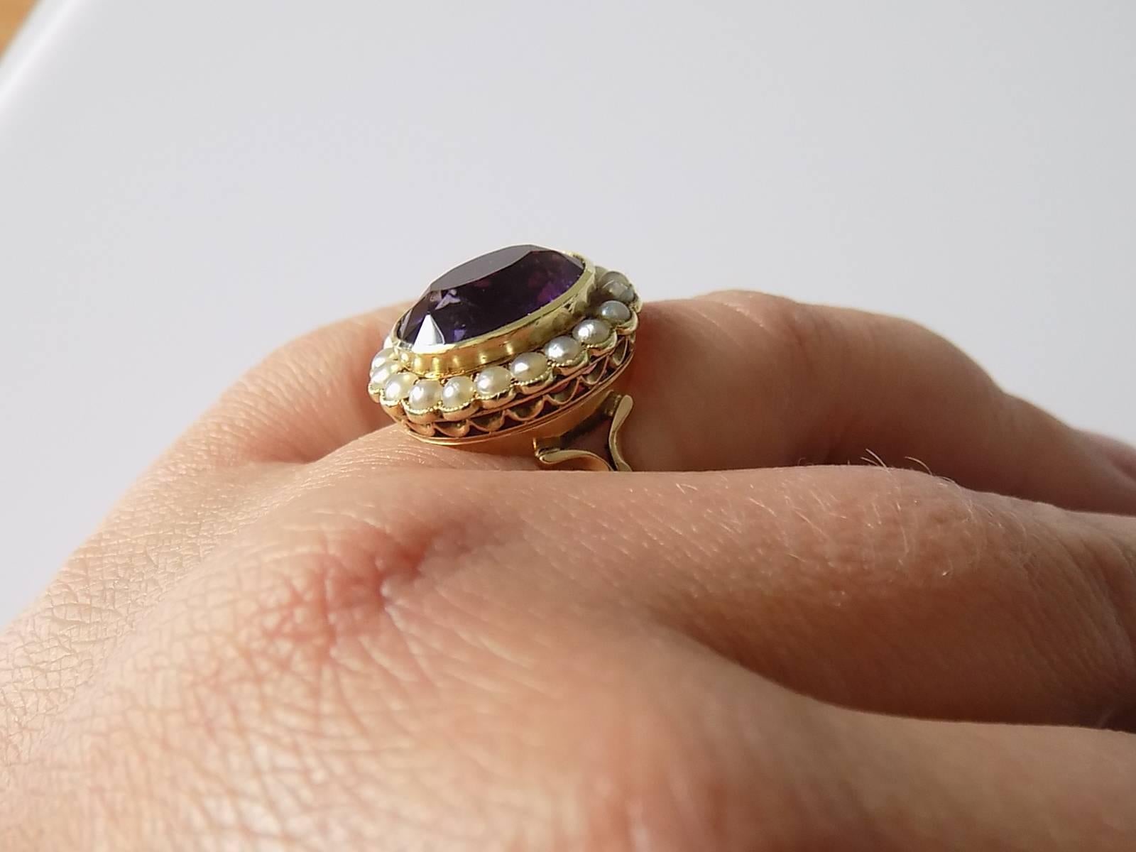 15K Amethyst Pearl Gold Cluster Ring 2