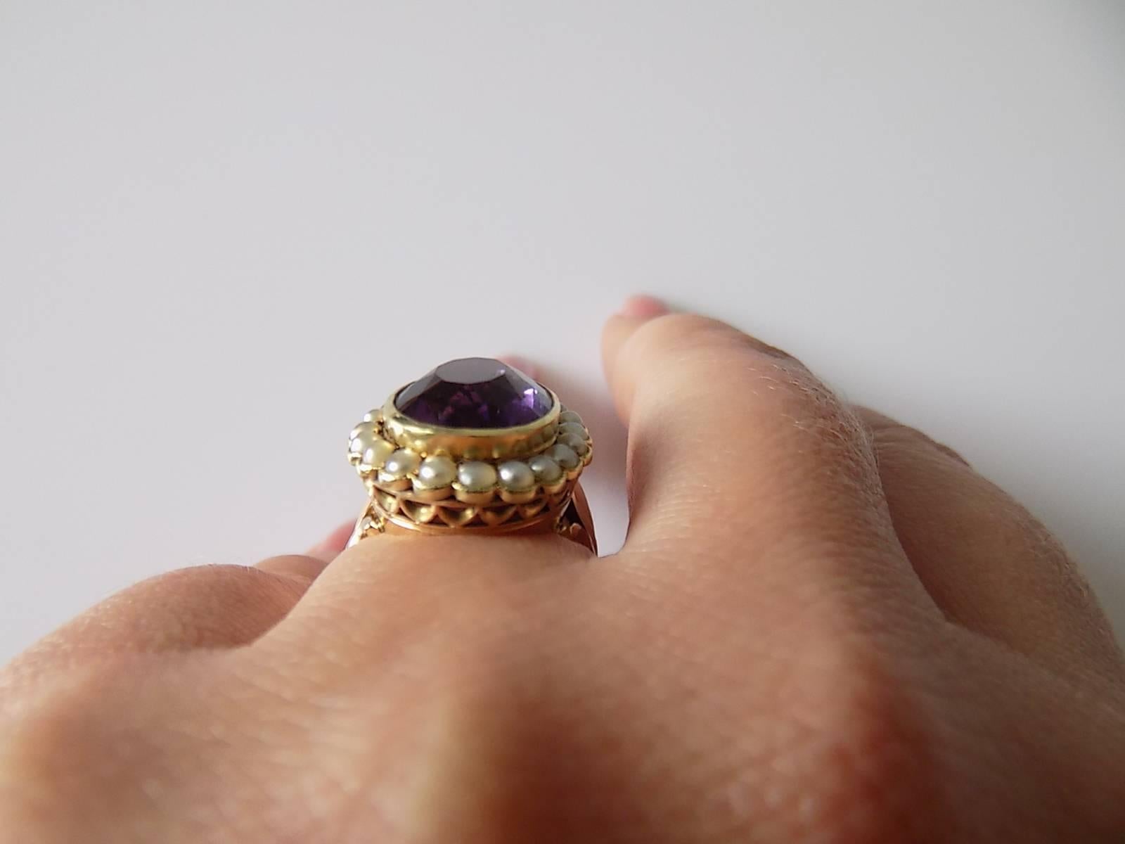 15K Amethyst Pearl Gold Cluster Ring 3