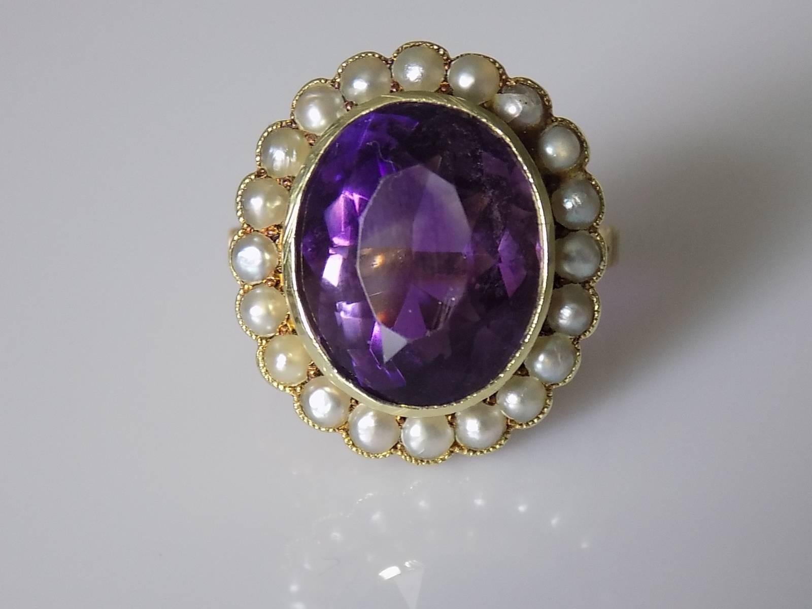 15K Amethyst Pearl Gold Cluster Ring 4