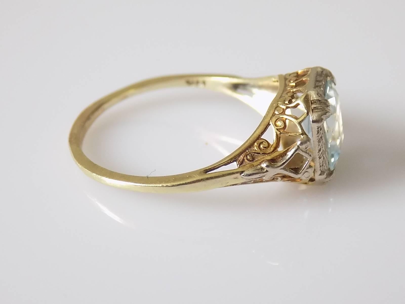 Women's Art Deco Gold Aqua Crystal Solitaire Ring