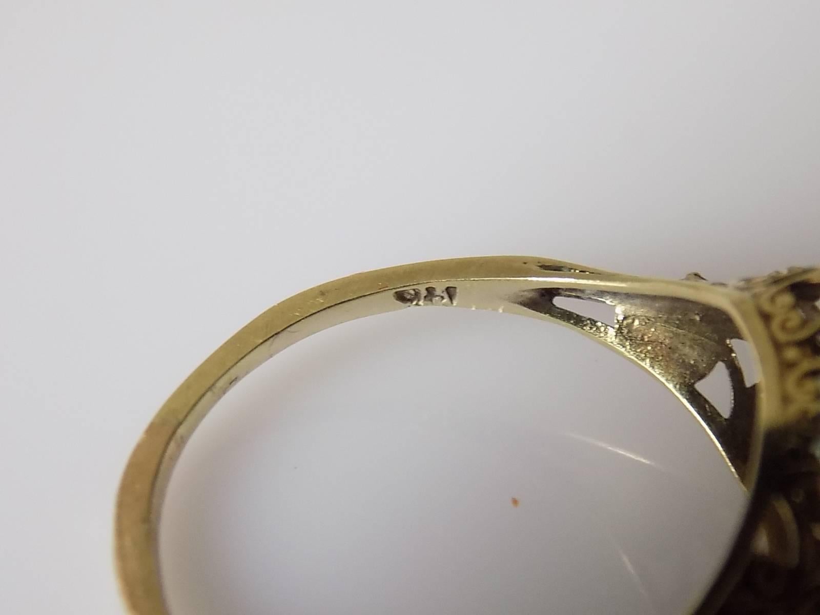 Art Deco Gold Aqua Crystal Solitaire Ring 1