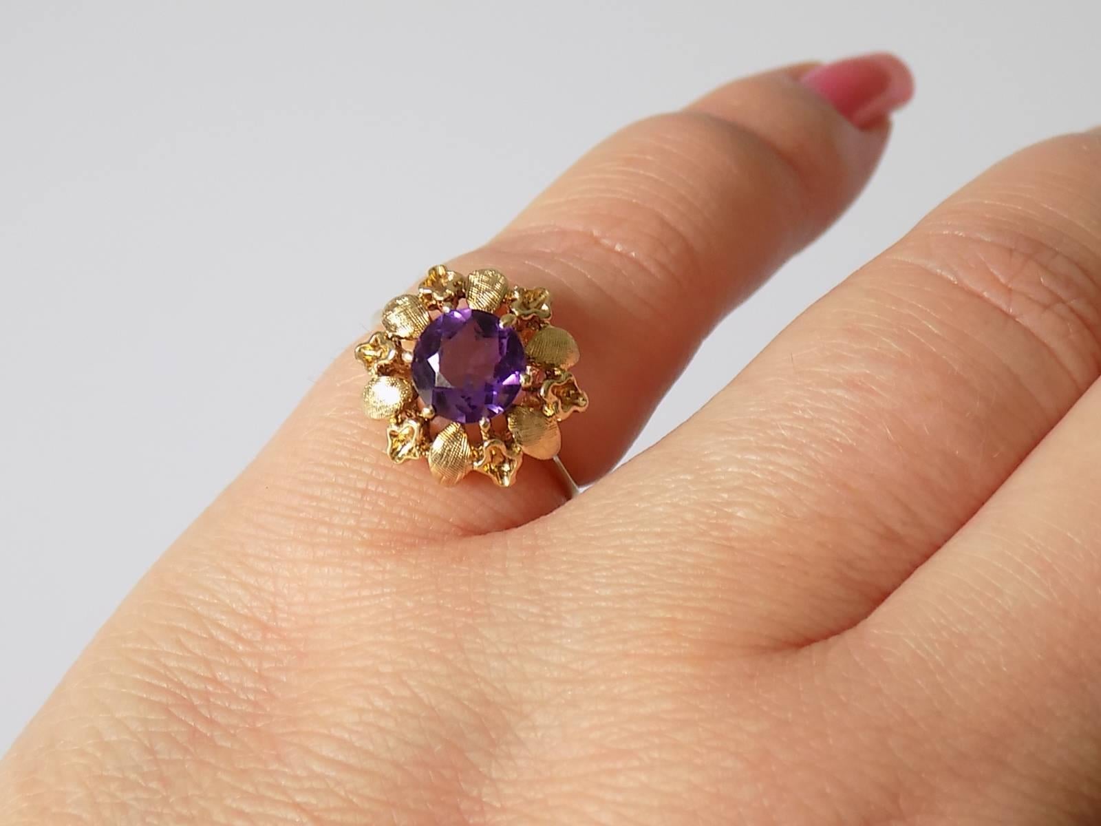 14K Amethyst Gold Solitaire Flower Ring 1
