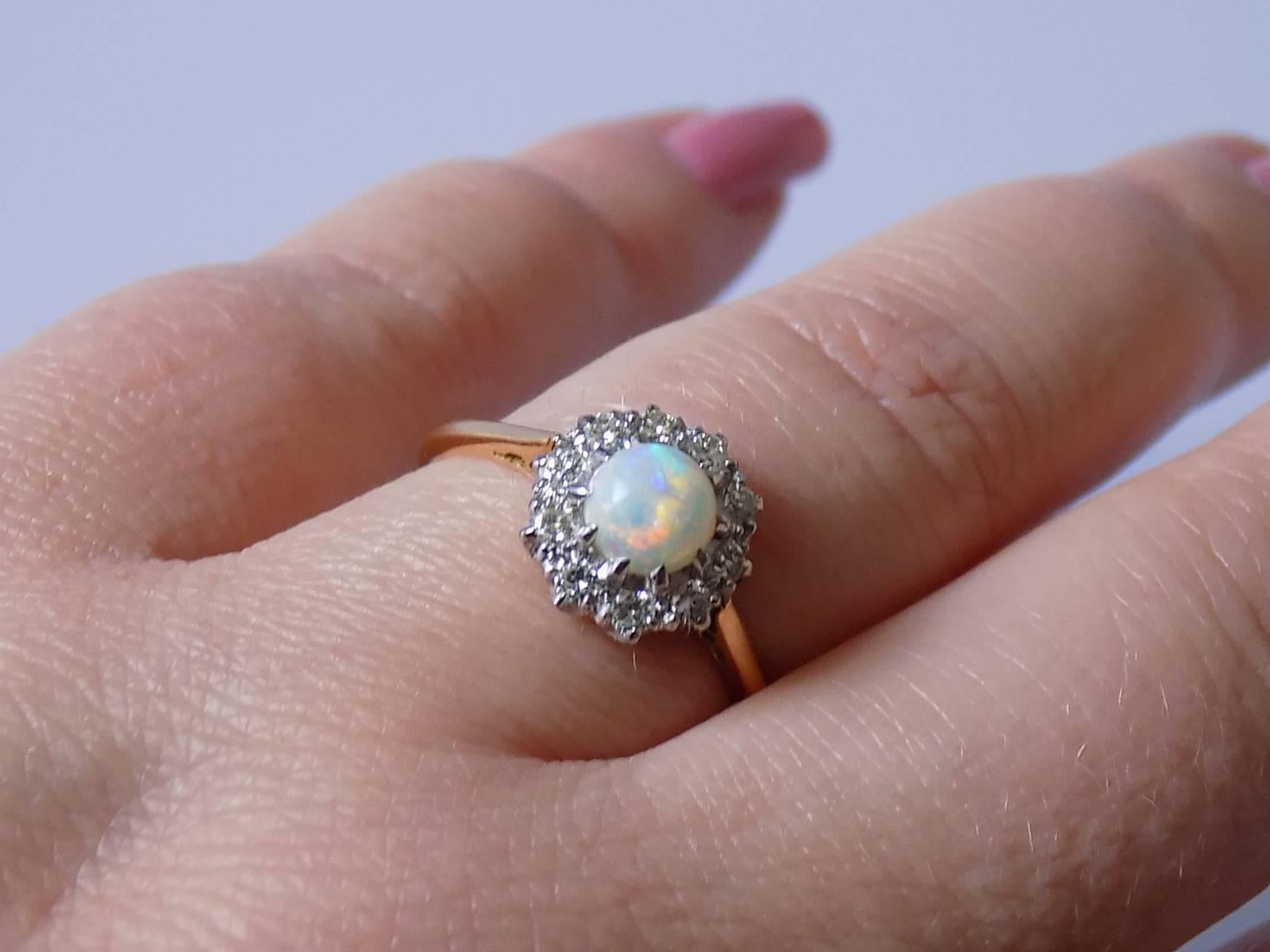 Women's Antique Edwardian Opal Diamond Yellow Gold Cluster Ring
