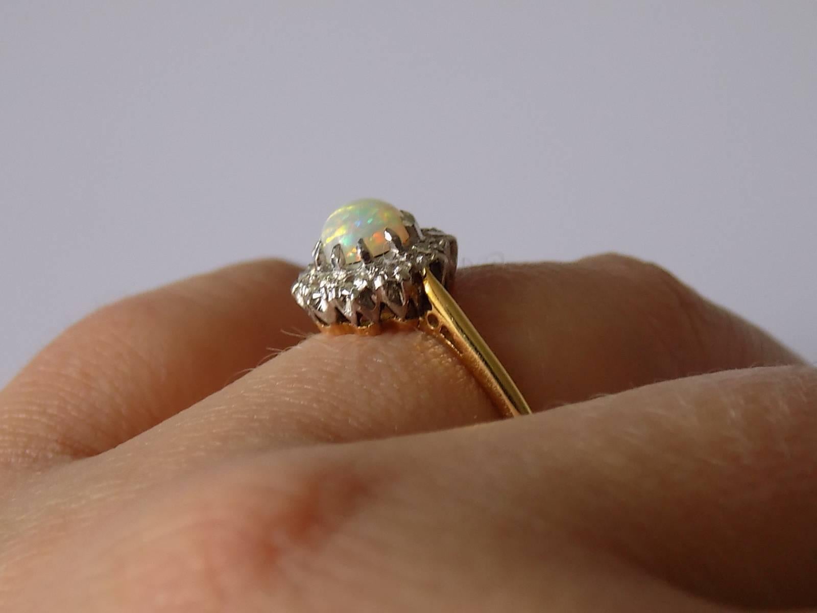 Antique Edwardian Opal Diamond Yellow Gold Cluster Ring 1