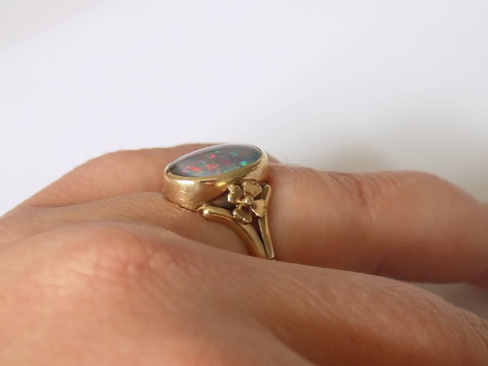 Women's Black Opal Triplet Gold Floral Ring