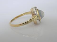 Antique Edwardian Moonstone Diamond Gold Halo Ring