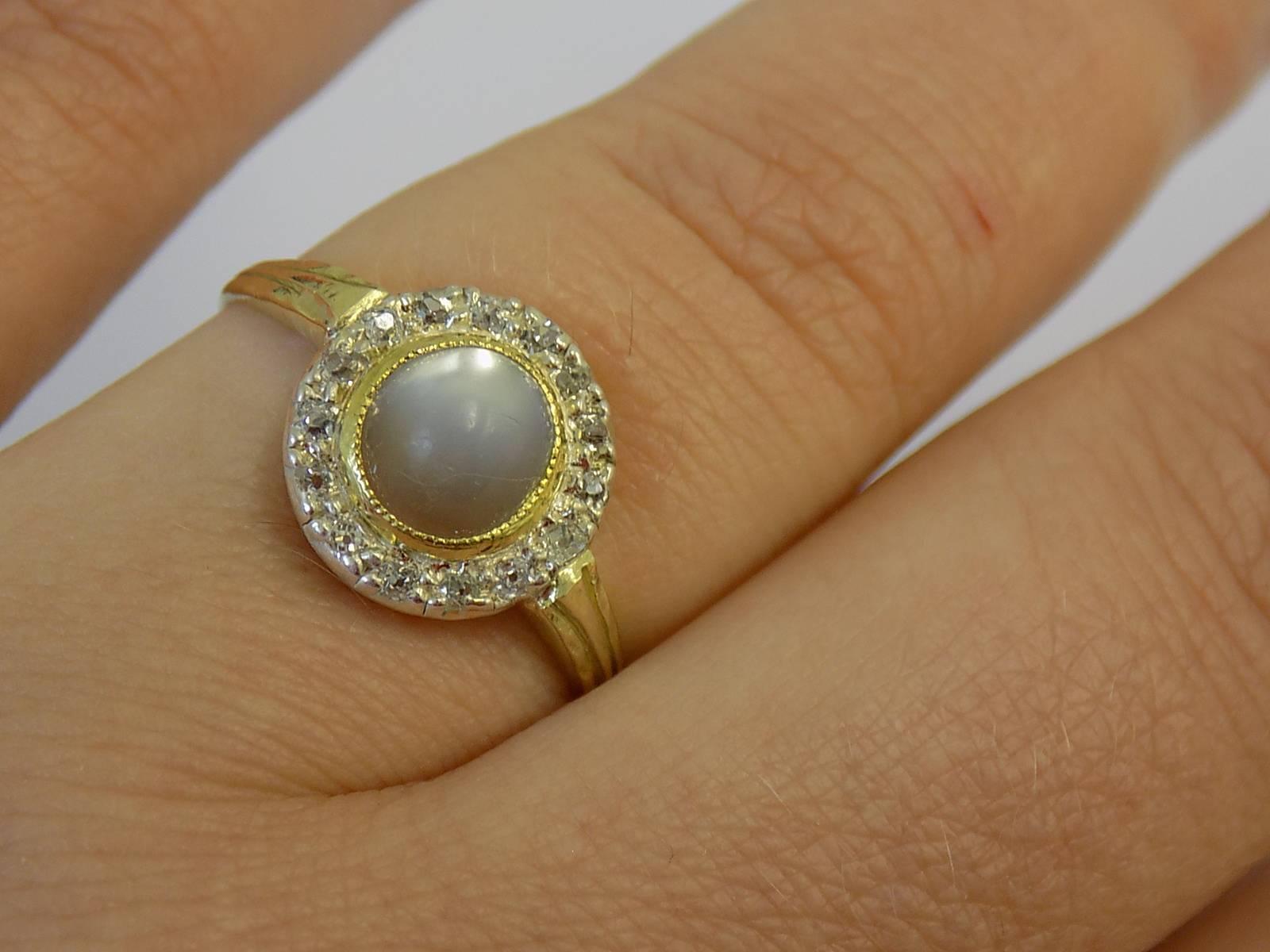 Antique Edwardian Moonstone Diamond Gold Halo Ring 1
