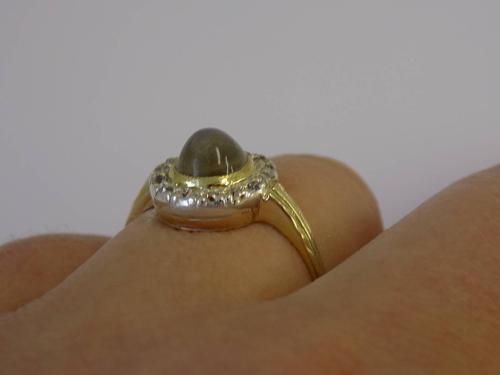 Antique Edwardian Moonstone Diamond Gold Halo Ring 2